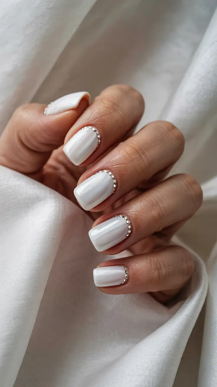 stylish spring wedding nails 2026 Ivory Gloss with Pearl-Cuticle Detailing