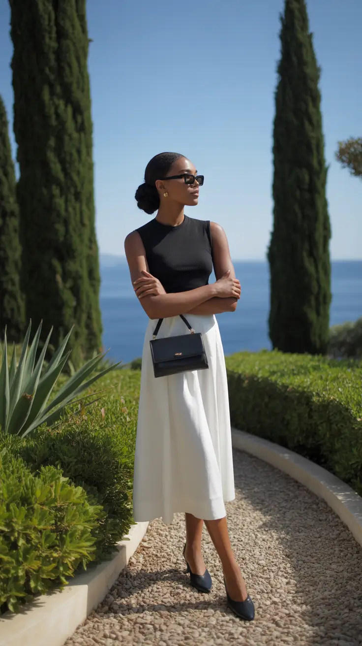 stylish winery outfit spring 2026 Minimal Contrast Outfit