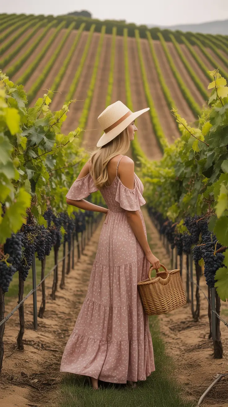 stylish winery outfit spring 2026 Romantic Blush Tones