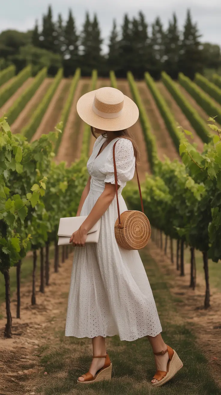 stylish winery outfit spring 2026 White Eyelet and Natural Textures