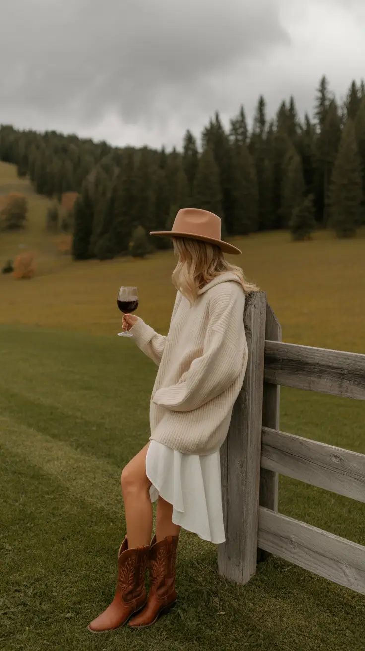 stylish winery outfit spring 2026 Cozy Knits with Western Touches