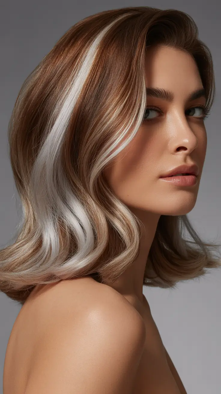Trendy spring haircuts 2026 Soft Contrast Waves With Statement Highlights