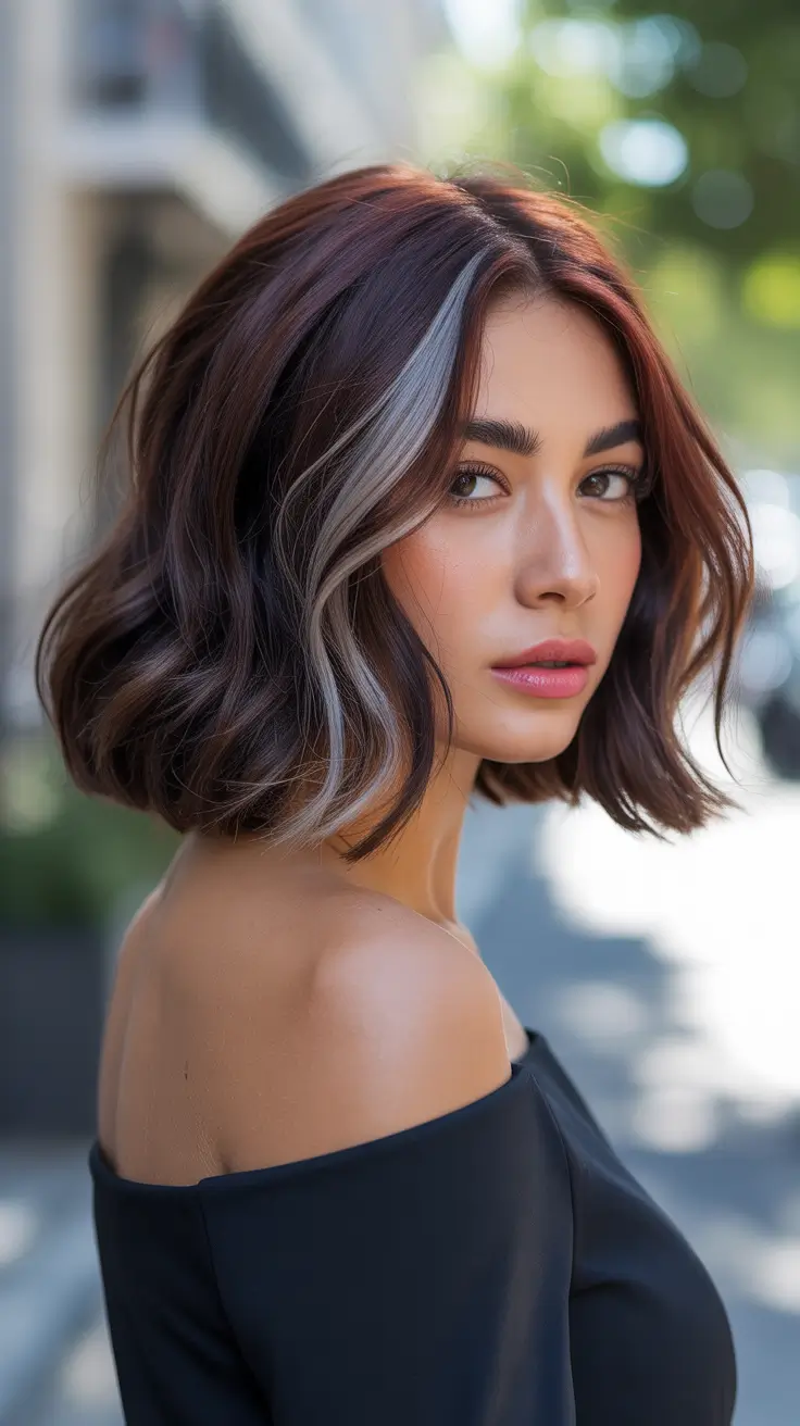 Trendy spring haircuts 2026 Textured Bob With Subtle Contrast Streaks