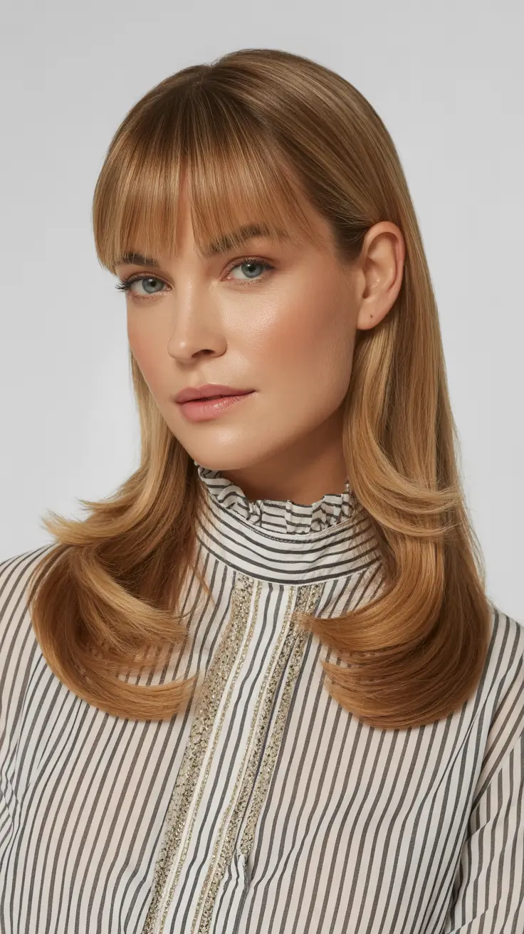 Trendy spring haircuts 2026 Medium Length Layers With Soft Straight Fringe