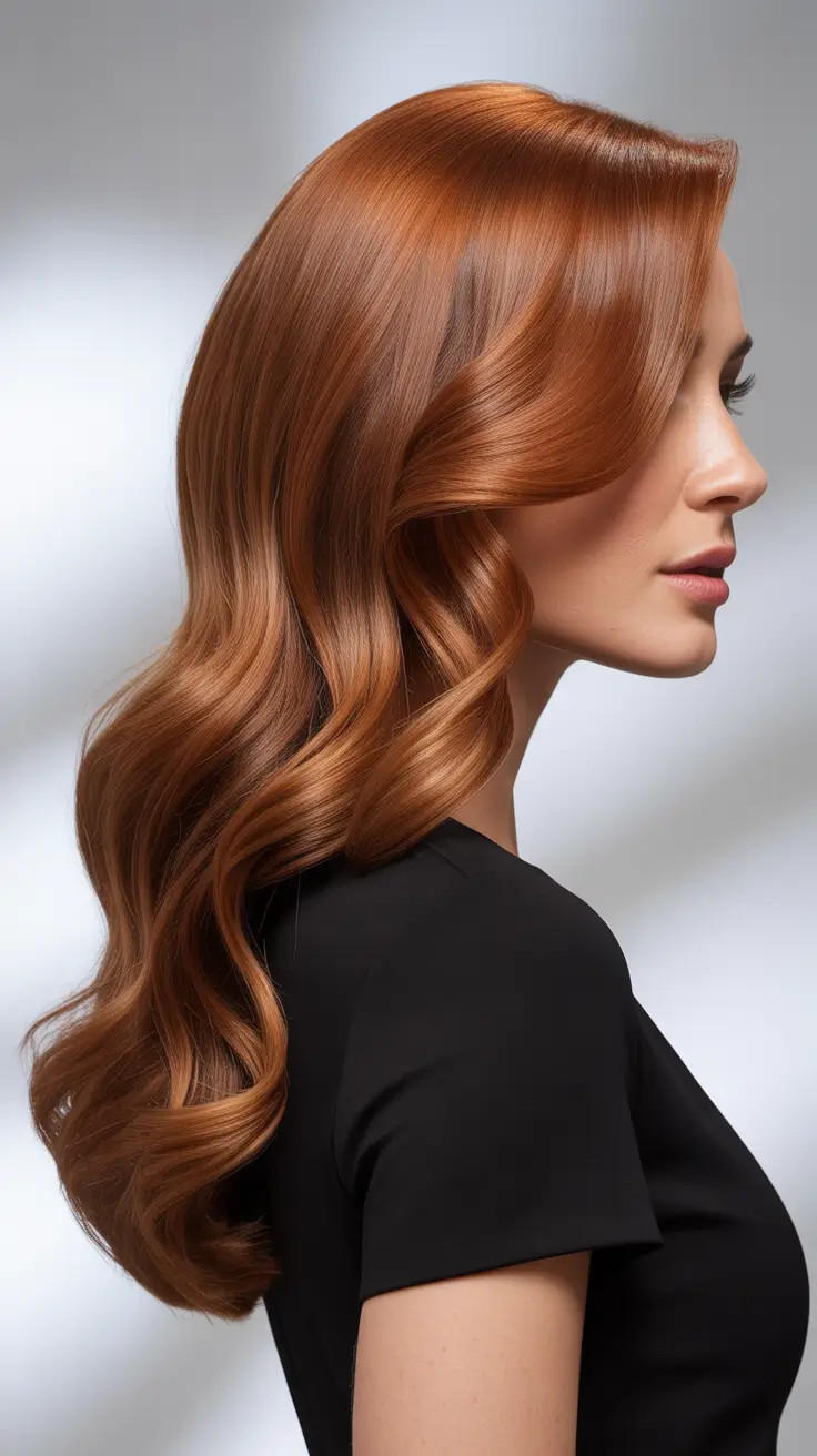 Trendy spring haircuts 2026 Long Copper Waves With Sculpted Side Flow