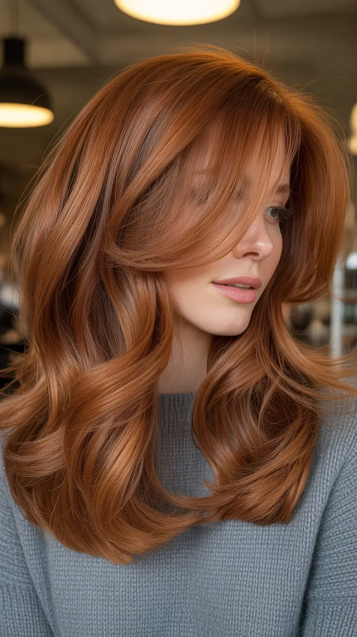 Trendy spring haircuts 2026 Long Copper Waves With Face Framing Layers