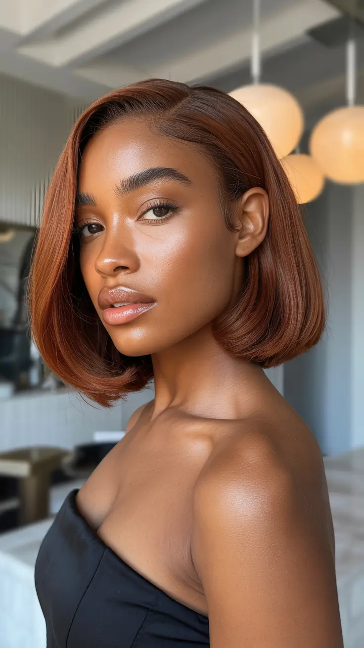 Trendy spring haircuts 2026 Sleek Sculpted Bob With a Side Part
