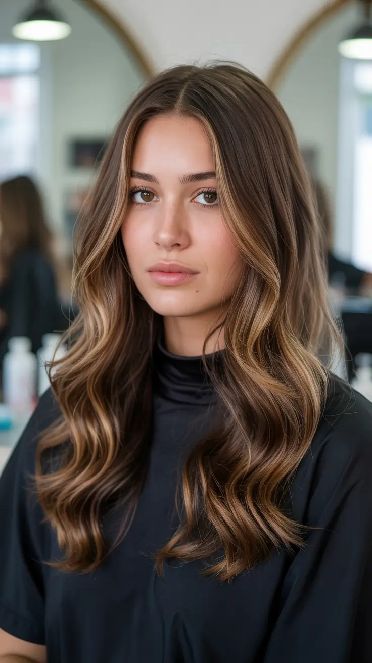 vibrant spring brown hair color 2026 Honey-Kissed Brunette with Soft Cascading Waves