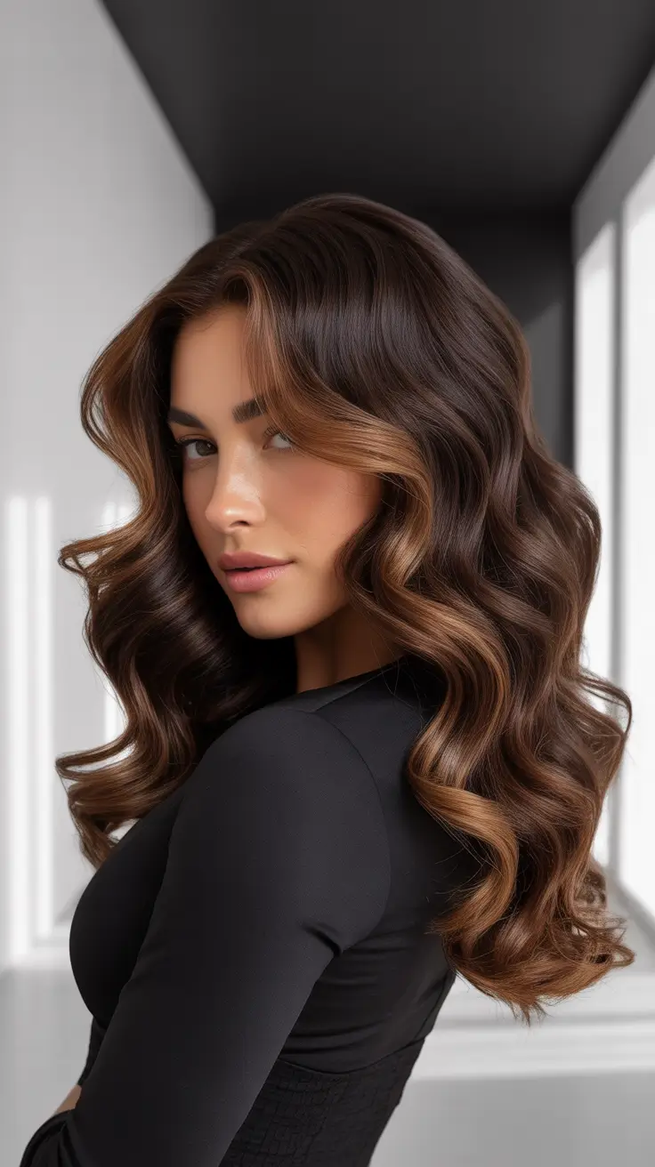 vibrant spring brunette hair color 2026 Rich Espresso Brunette with Caramel Dimension