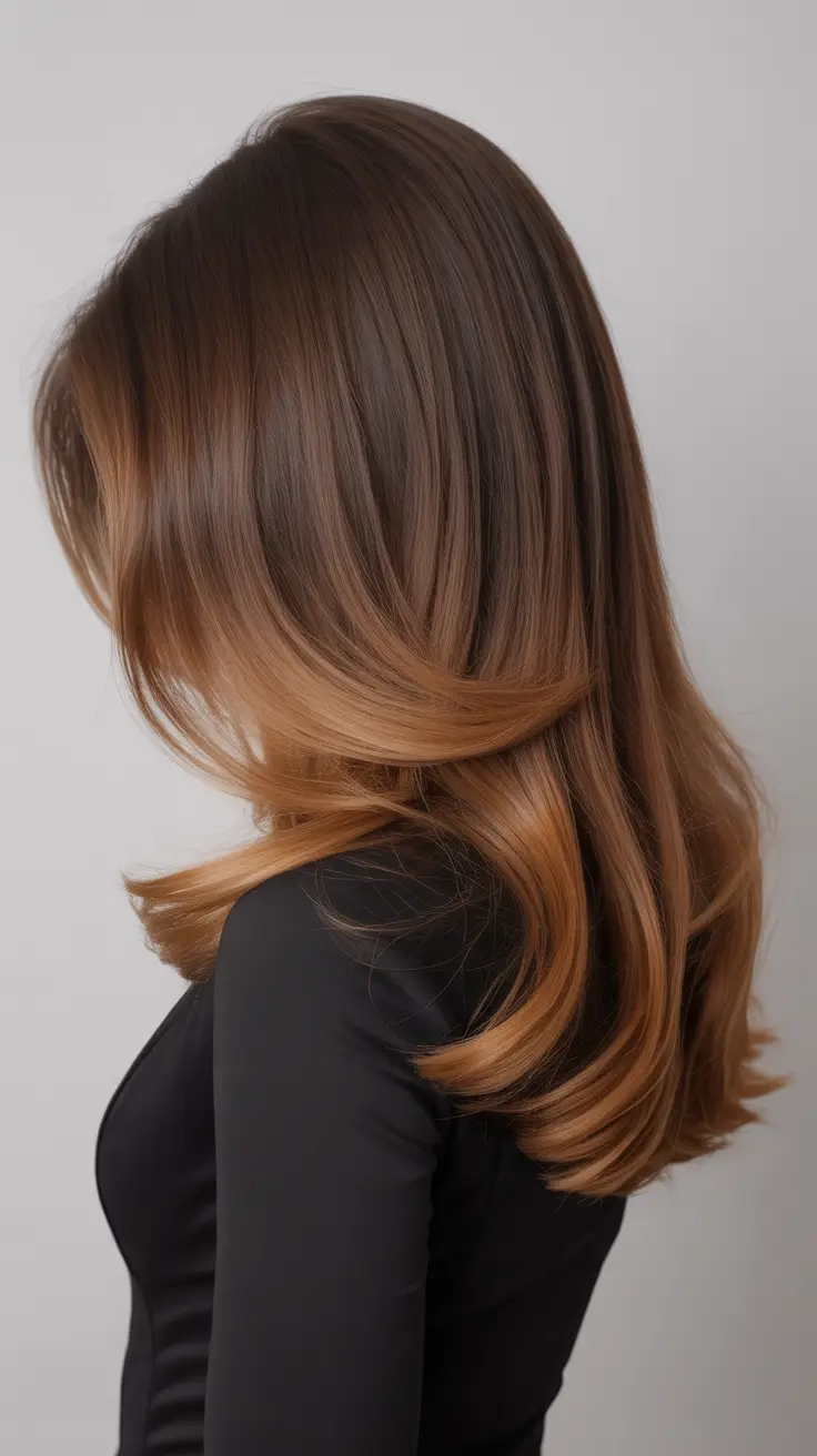 vibrant spring brunette hair color 2026 Smooth Brunette Gradient with Honeyed Ends