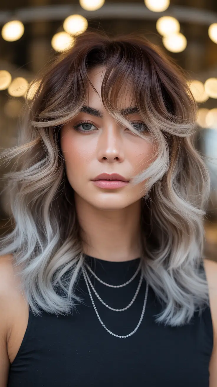 vibrant spring brunette hair color 2026 Editorial Brunette with Cool Ash Contrast