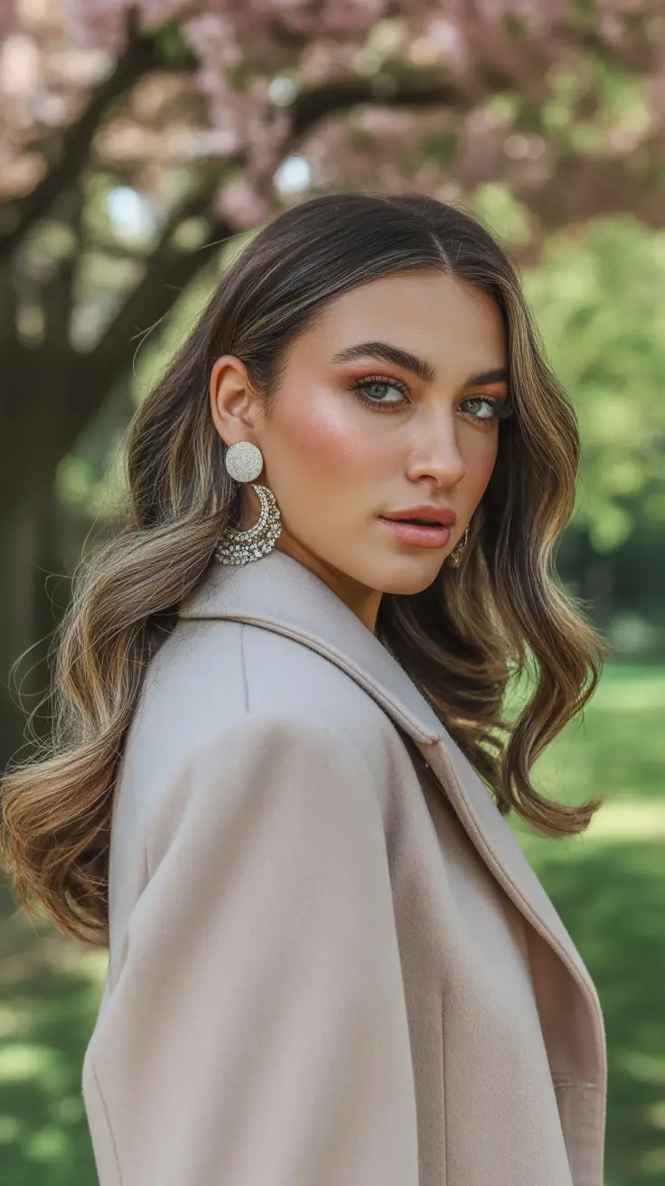 warm spring caramel hair color 2026 Soft Caramel Contrast with Natural Outdoor Glow