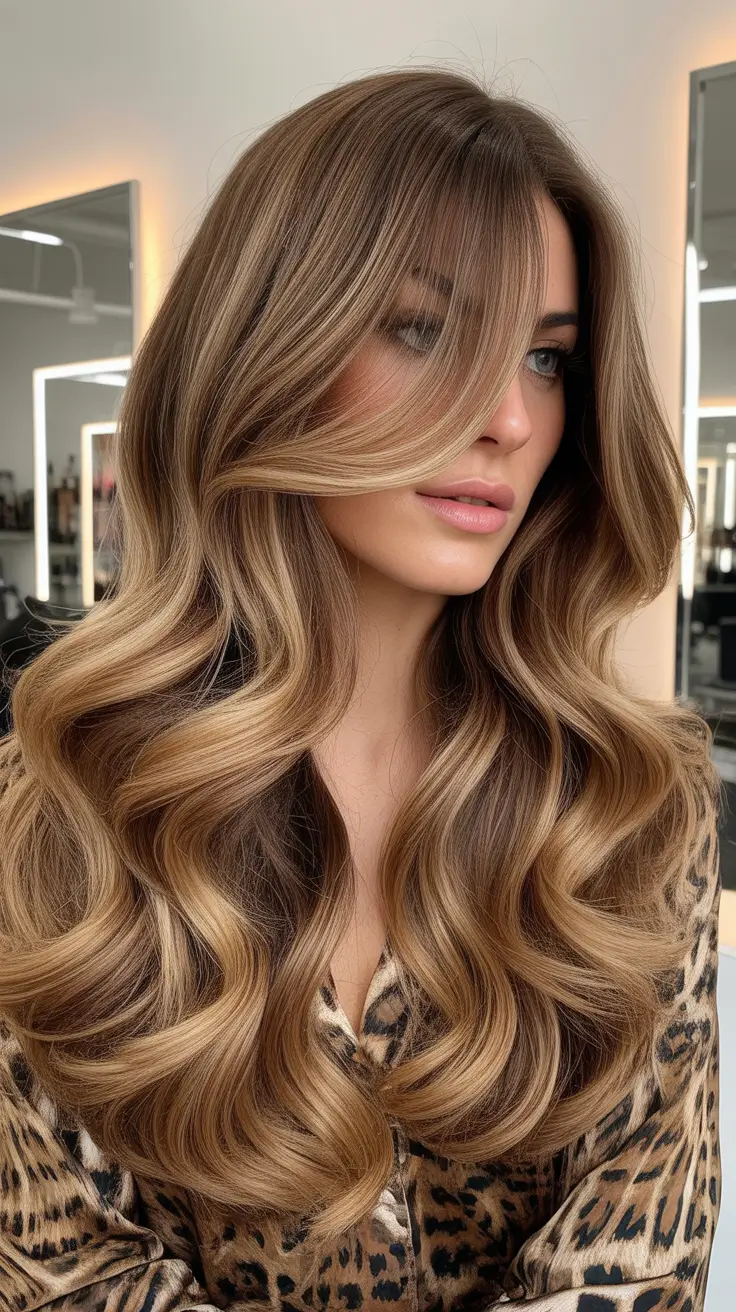 warm spring caramel hair color 2026 Classic Caramel Glam with Defined Waves