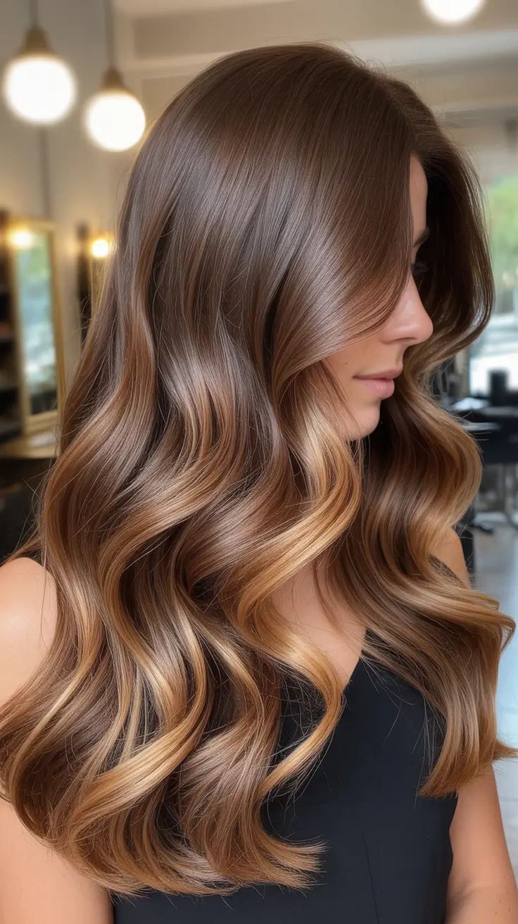 warm spring caramel hair color 2026 Golden Caramel Layers That Move Like Air