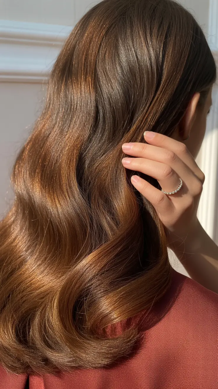 warm spring caramel hair color 2026 Sun-Warmed Caramel with Natural Gloss Finish