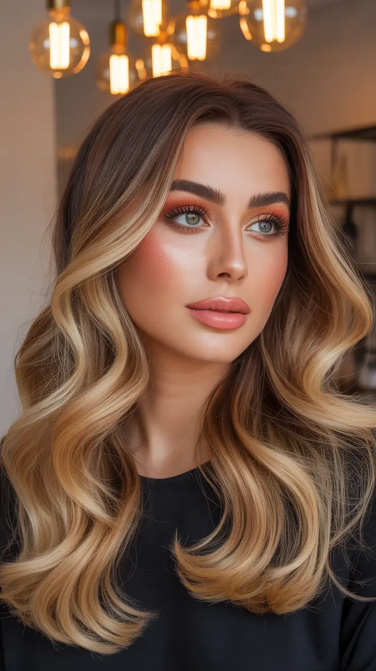 warm spring caramel hair color 2026 Sunlit Caramel with Soft Glam Definition