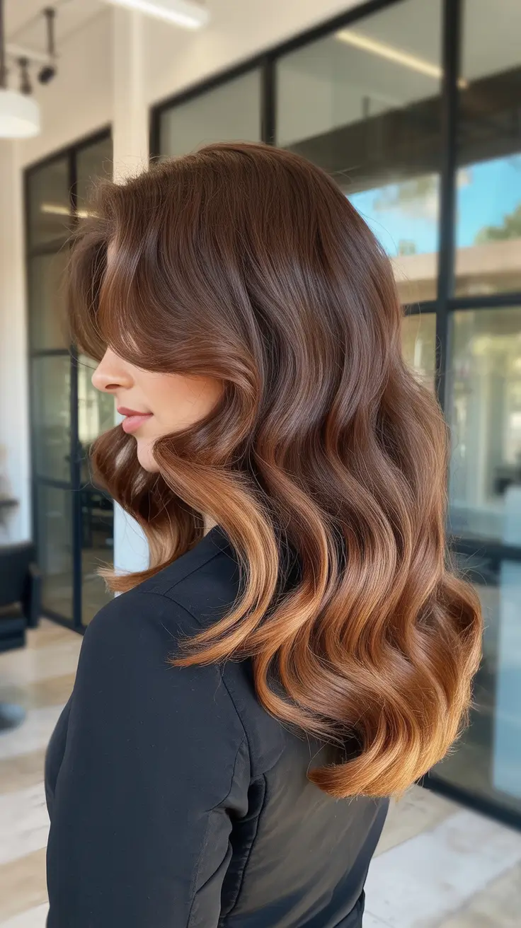 warm spring caramel hair color 2026 Warm Caramel Flow with Elegant Movement