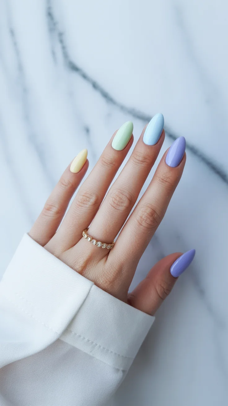 April nails colours 2026 pastel rainbow manicure