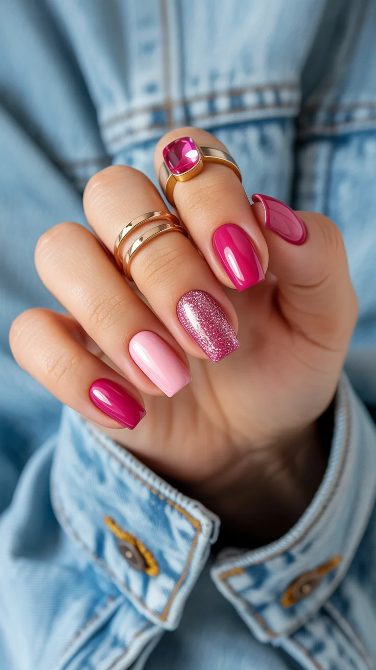 April nails colours 2026 pink gradient glitter manicure