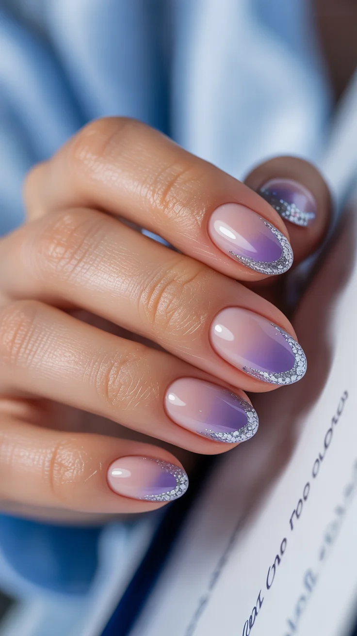 April nails colours 2026 lavender french fade glitter manicure