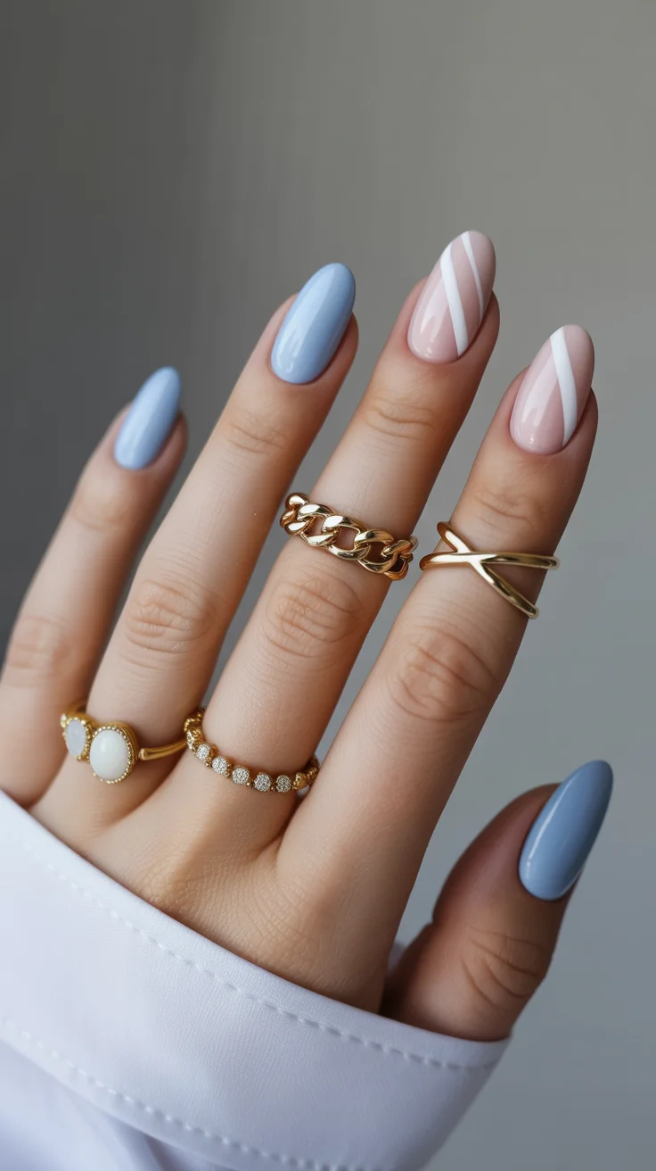 April nails ideas 2026 Powder Blue and Blush Minimalist Accent Nails