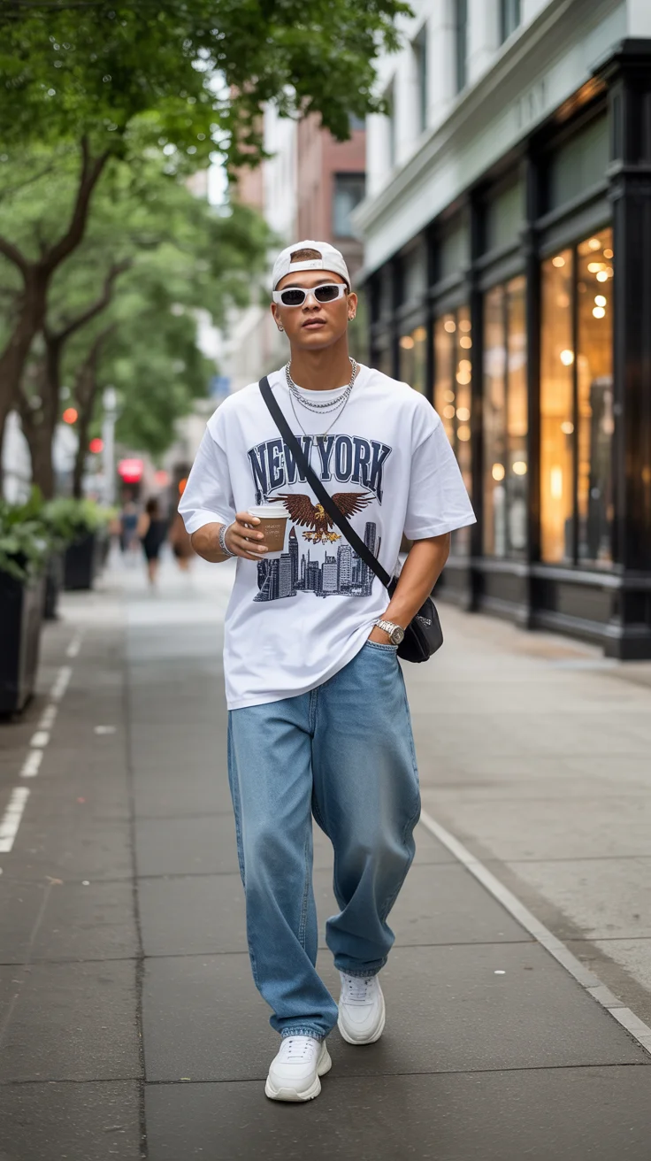 casual summer outfits men 2026 City Street Confidence with Relaxed Denim and Statement Basics