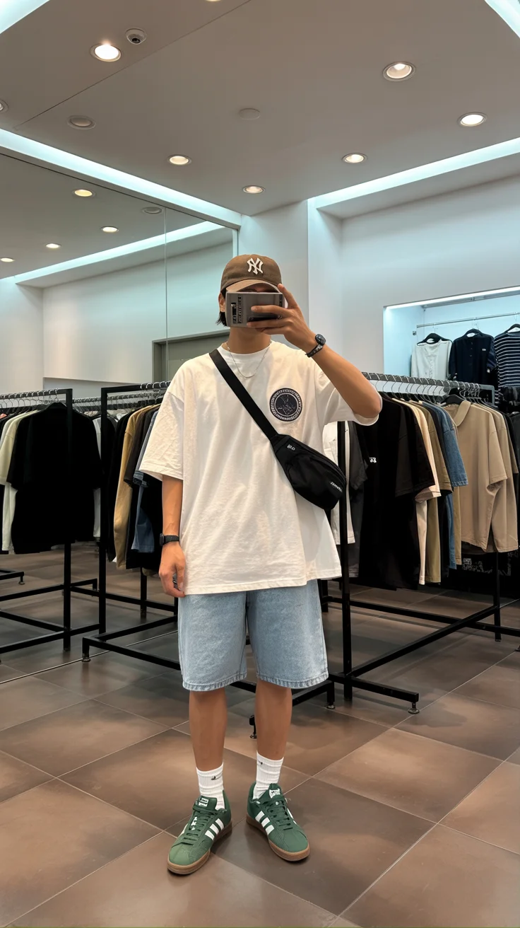 casual summer outfits men 2026 Modern Street Casual with Graphic Energy and Smart Accessories