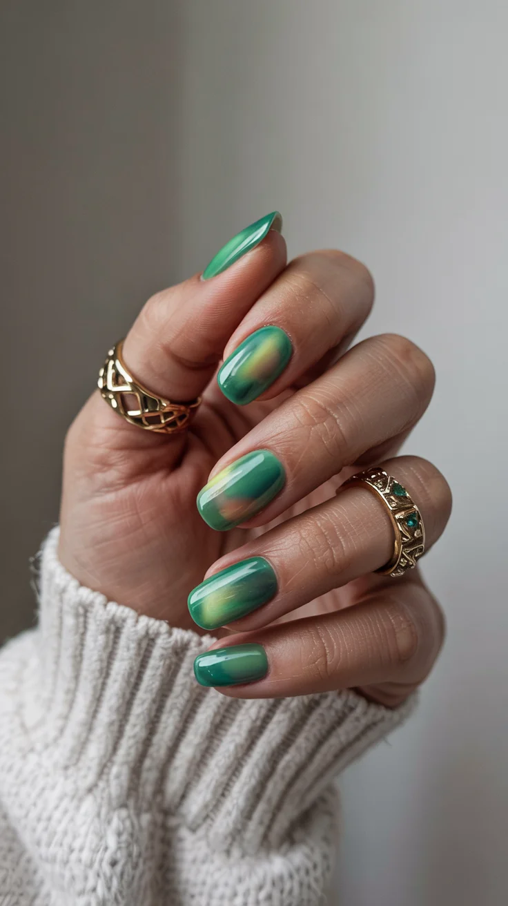 chic spring aura nails 2026 Emerald Aura Glow for a Fresh Spring Reset