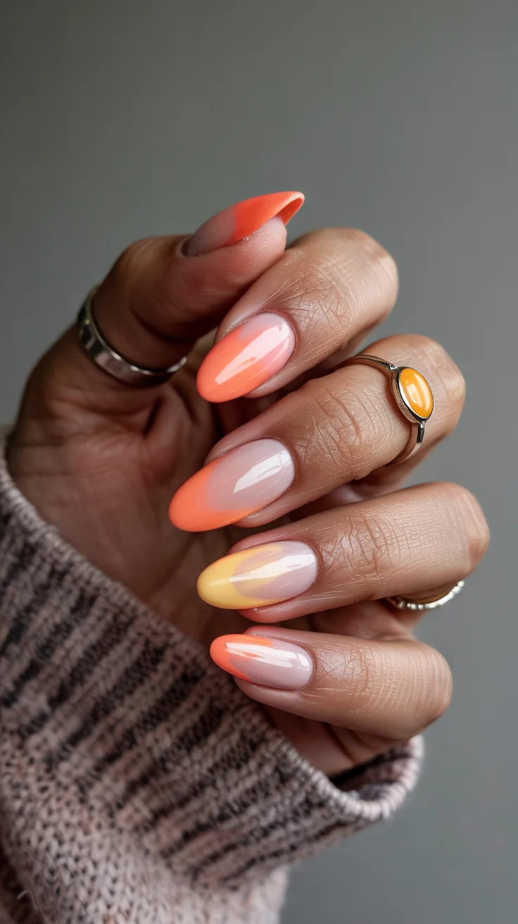 chic spring aura nails 2026 coral sunset aura manicure