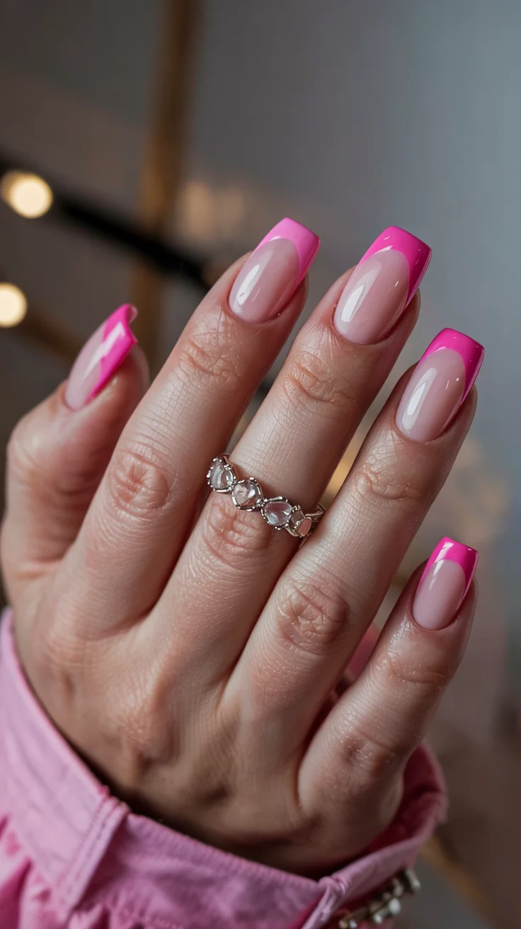 chic spring hot pink nails 2026 modern pink french tips