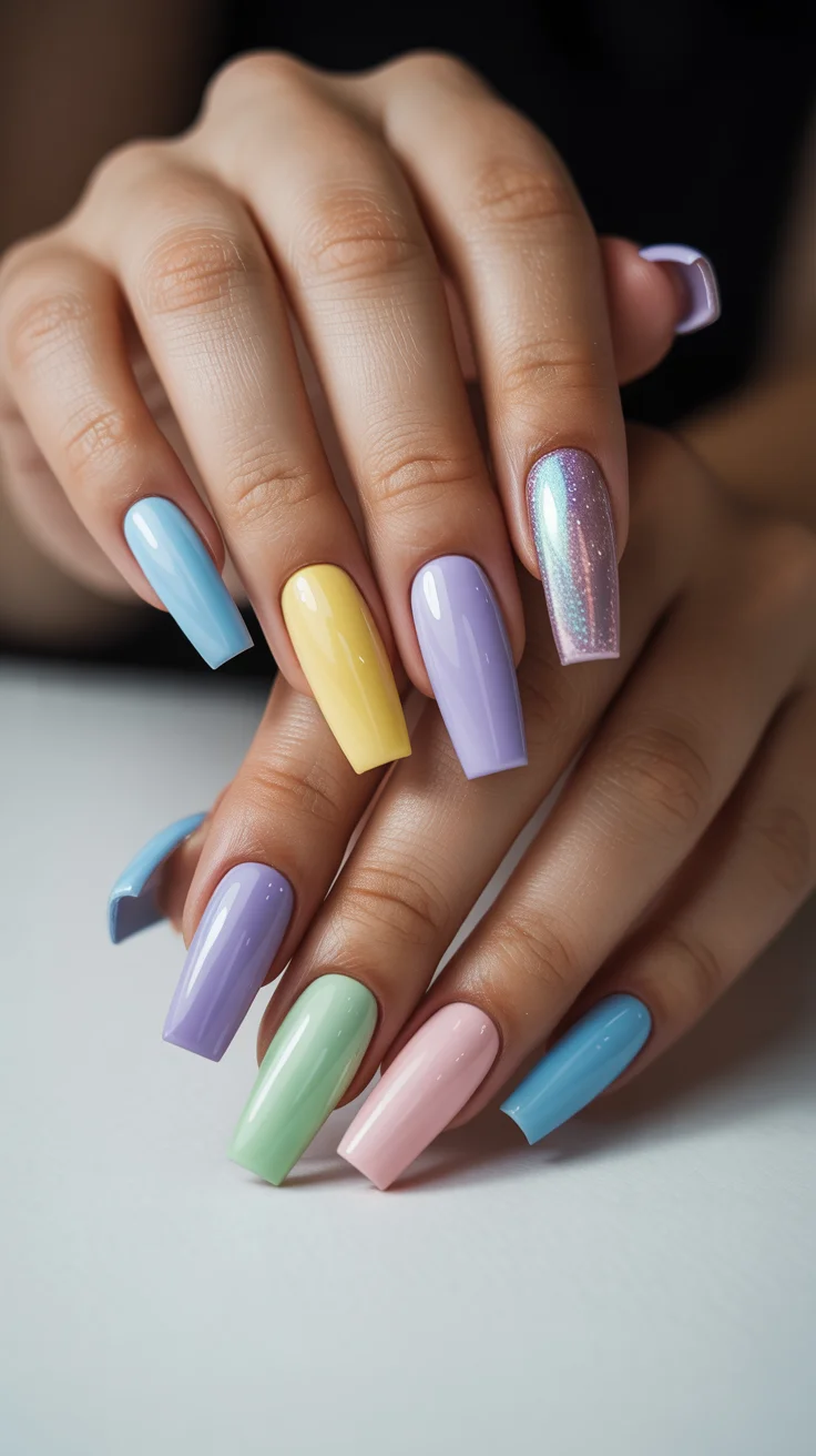 cute easter nail art ideas 2026 pastel rainbow coffin nails
