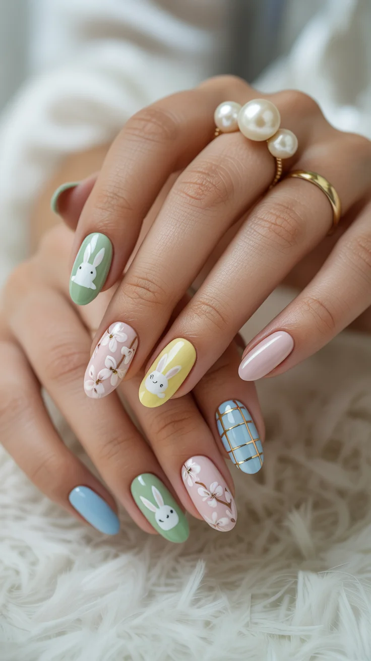 cute easter nail art ideas 2026 pastel bunny floral nails