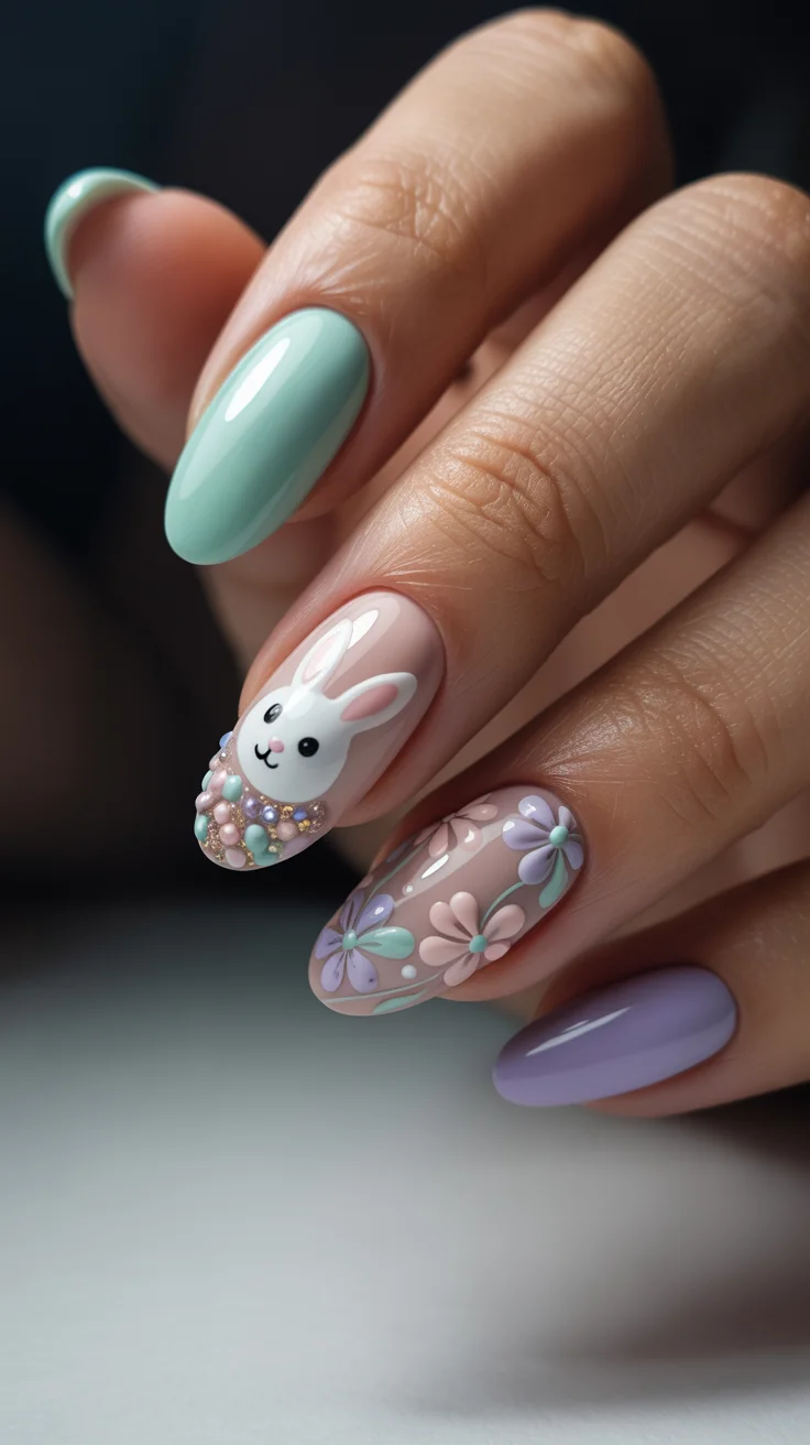 cute easter nail art ideas 2026 pastel bunny floral nails