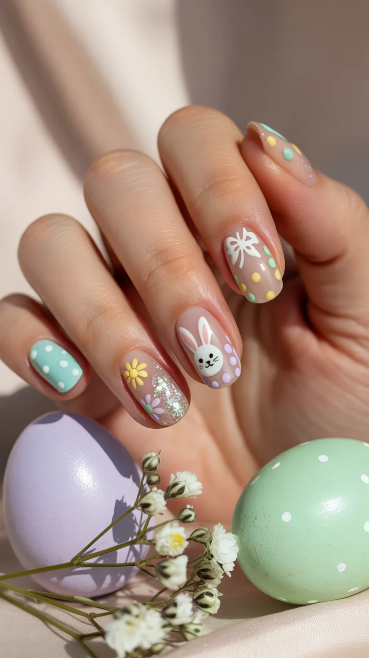 cute easter nail art ideas 2026 daisy bunny nails