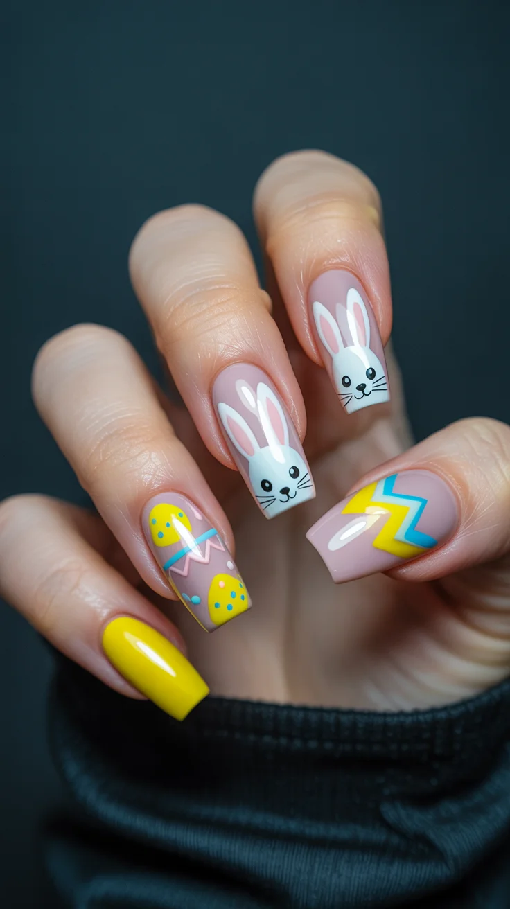 cute easter nail art ideas 2026 graphic bunny egg nails