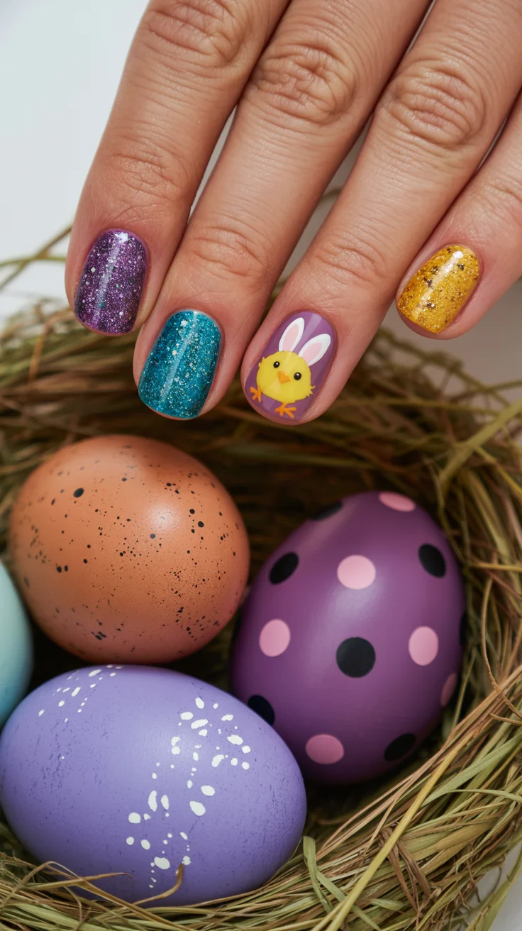 cute easter nail art ideas 2026 glitter chick nails
