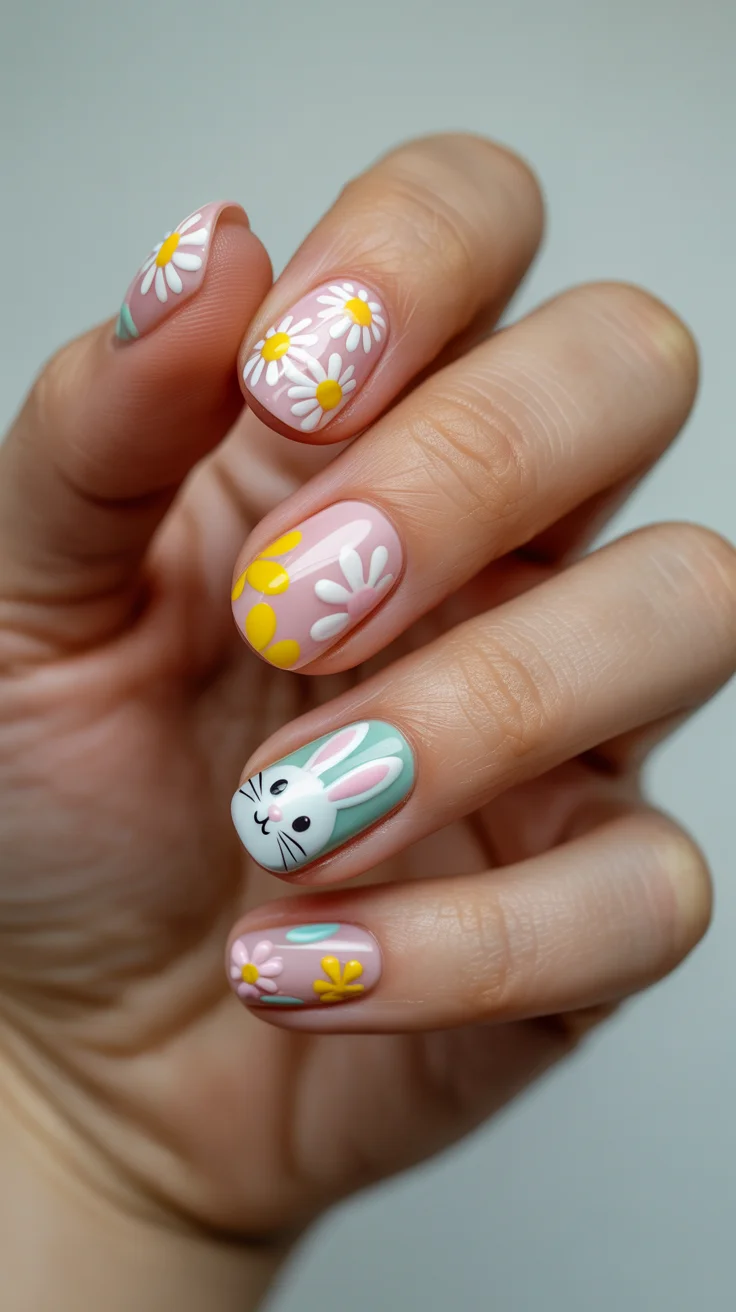 cute easter nail art ideas 2026 bunny daisy nails