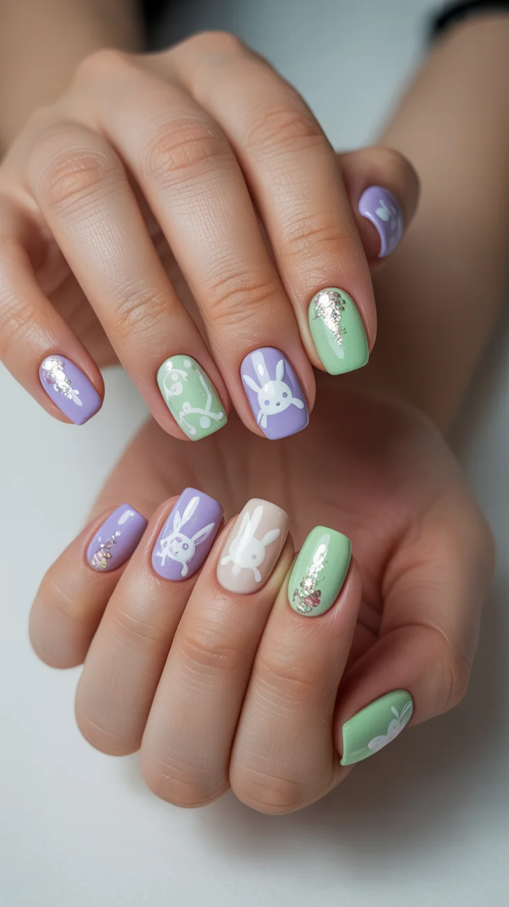 cute easter nail art ideas 2026 pastel bunny silhouette nails
