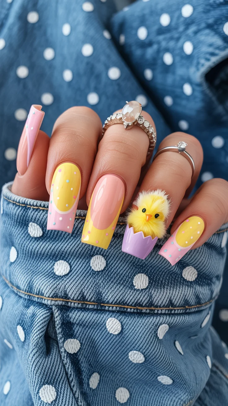 cute easter nail art ideas 2026 playful confetti chick nails