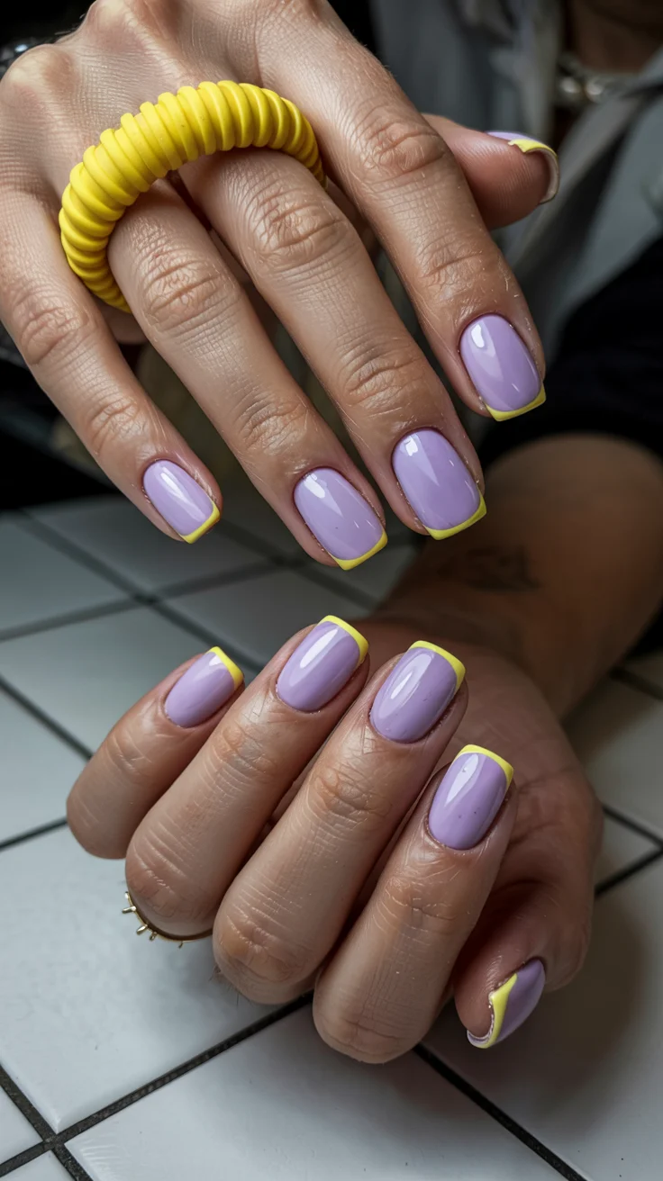 cute short spring nails 2026 Lilac Short Nails with a Sunny French Twist