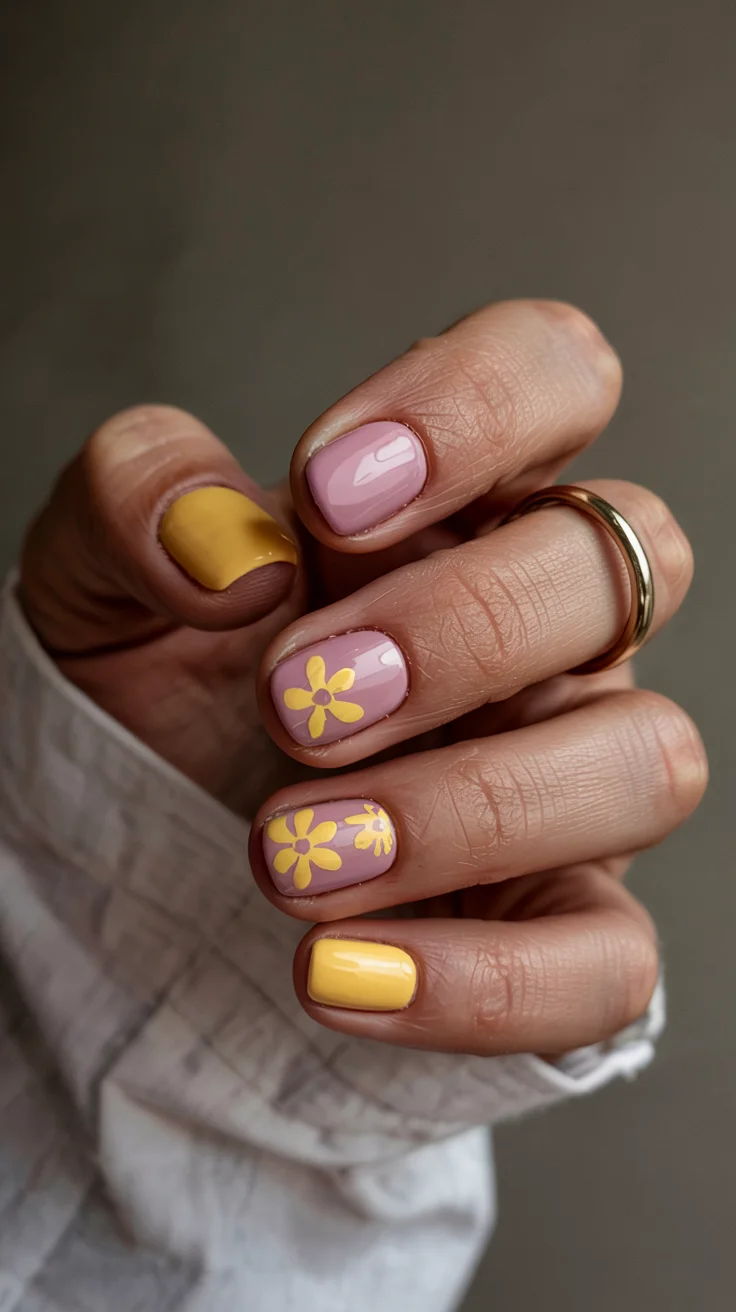 cute short spring nails 2026 Minimal Daisy and Mustard Spring Nails