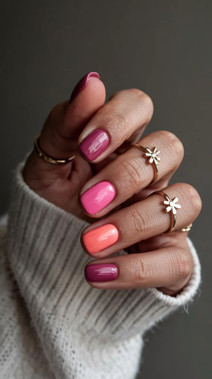 cute short spring nails 2026 Glossy Pink and Berry Short Spring Nails