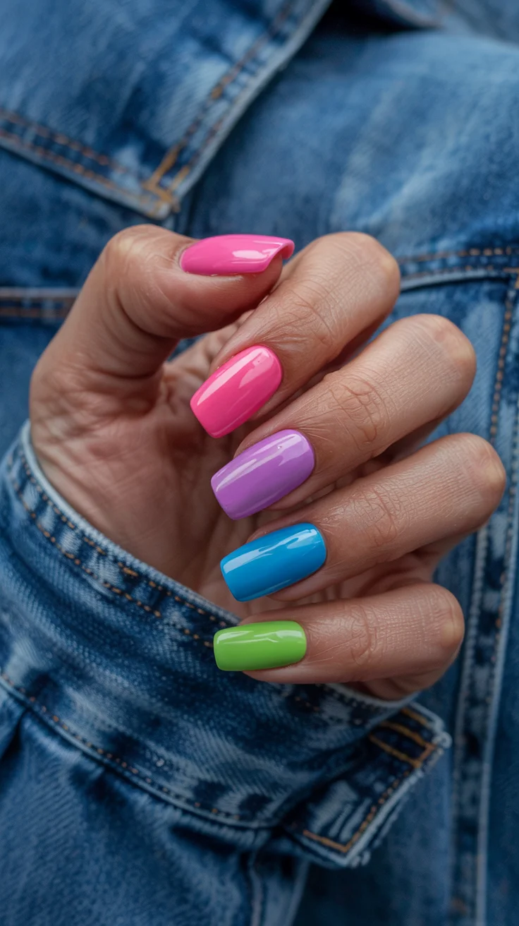 cute short spring nails 2026 Bright Rainbow Pop Spring Nails