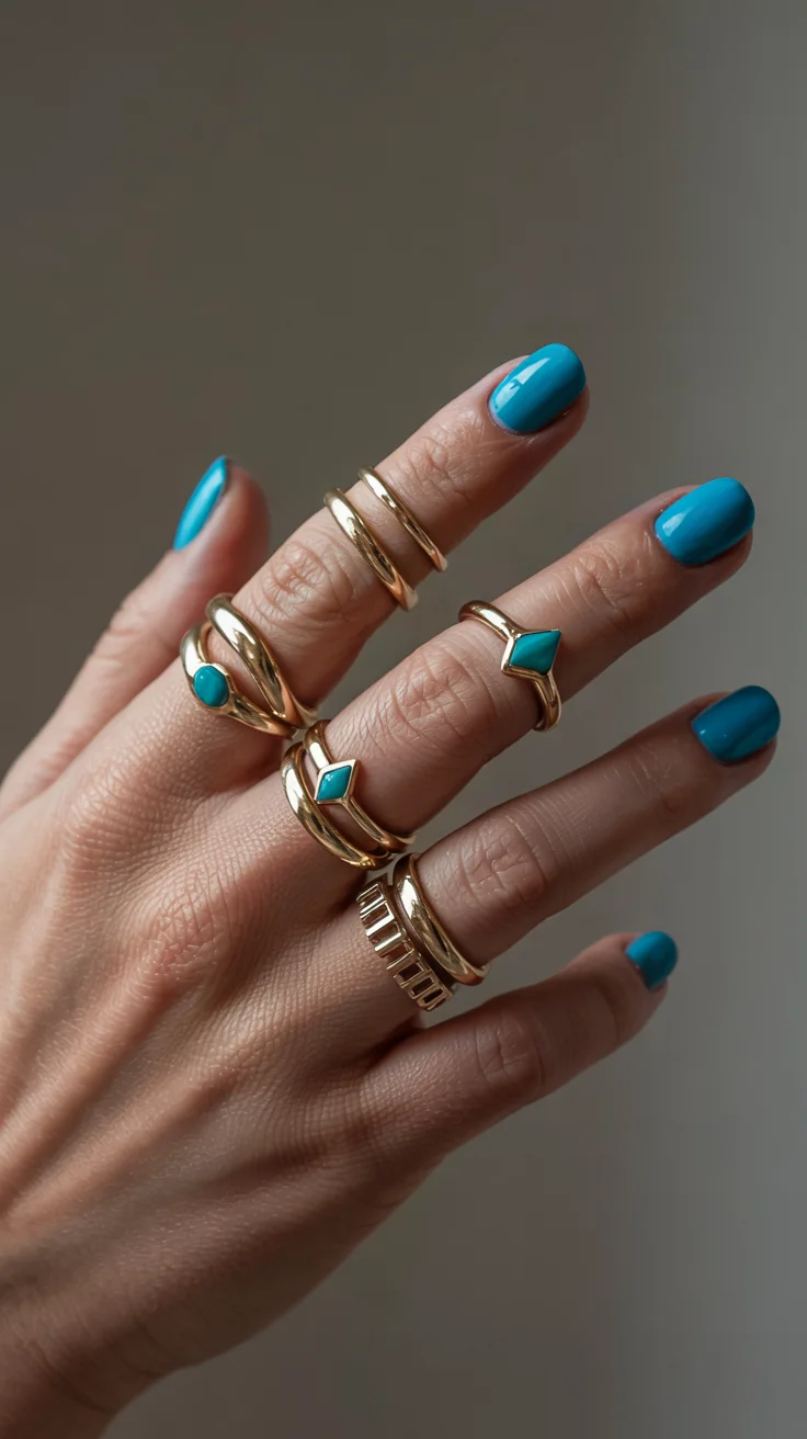 cute short spring nails 2026 Turquoise Gloss Short Nails