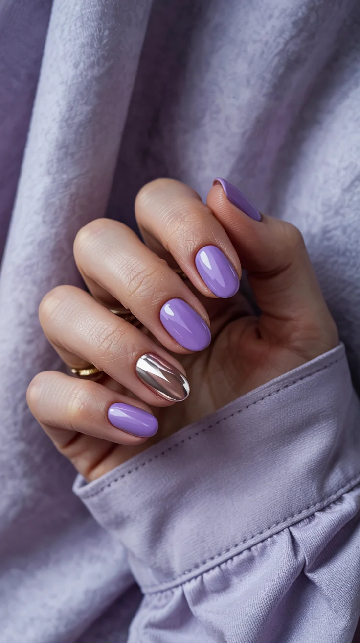 cute short spring nails 2026 Lavender Chrome Accent Manicure