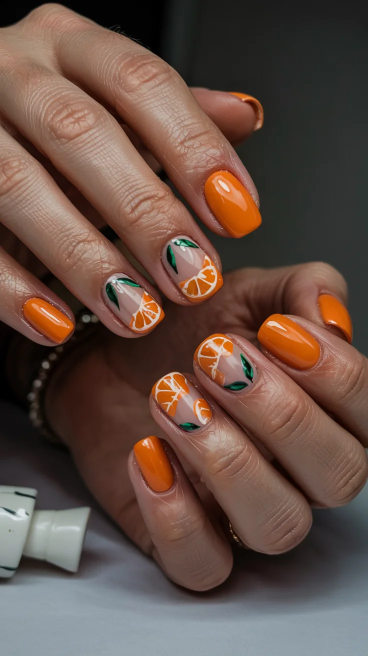 cute short spring nails 2026 Playful Orange Citrus Nail Art