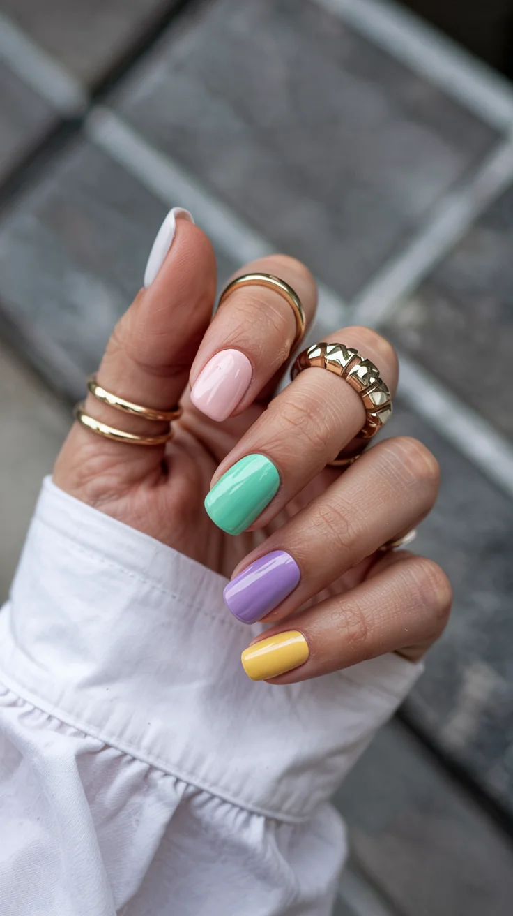cute short spring nails 2026 Playful Pastel Rainbow Short Nails