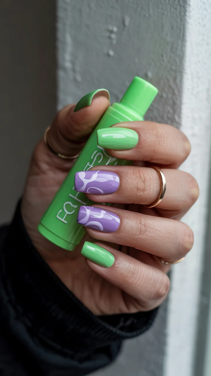 cute spring long nails for 2026 Mint and Lavender Retro Swirl Nails for Fresh Spring Vibes