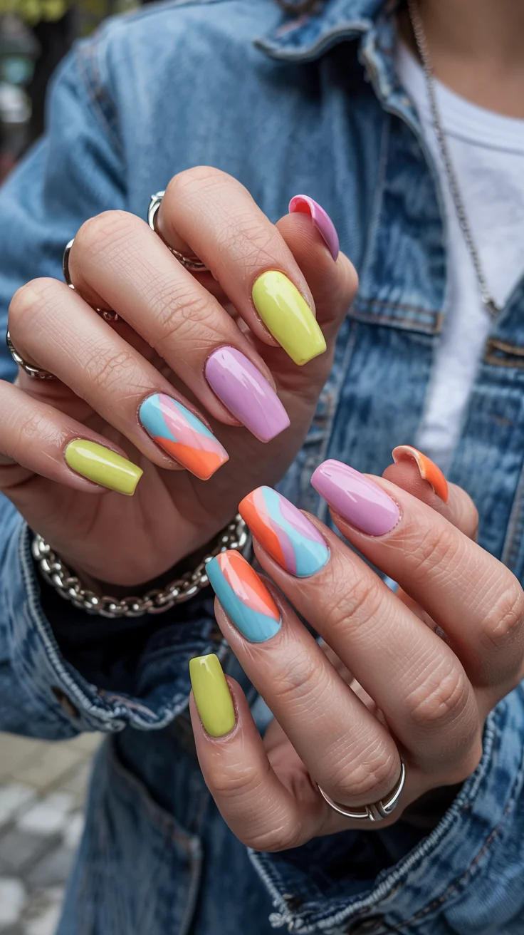 cute spring long nails for 2026 Abstract Pastel Wave Nails for a Modern Spring Look