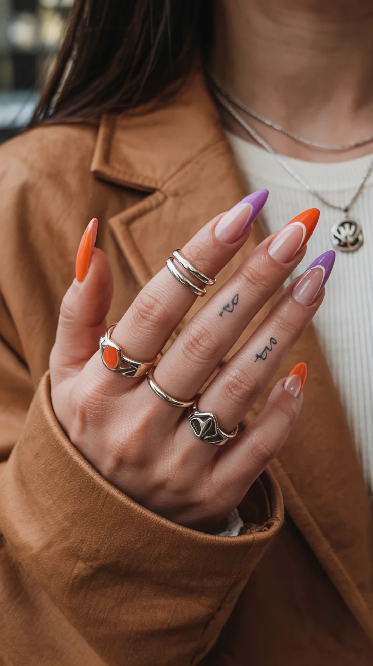 cute spring long nails for 2026 Color Pop Almond Nails with Playful Spring Contrasts